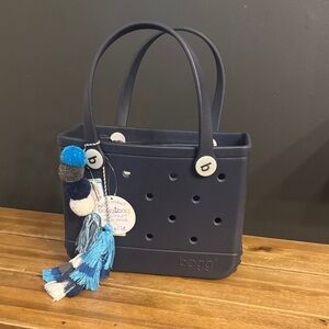 BOGG BAG Navy Bitty BOGG with Blue Tassel and Pom-Pom Charm